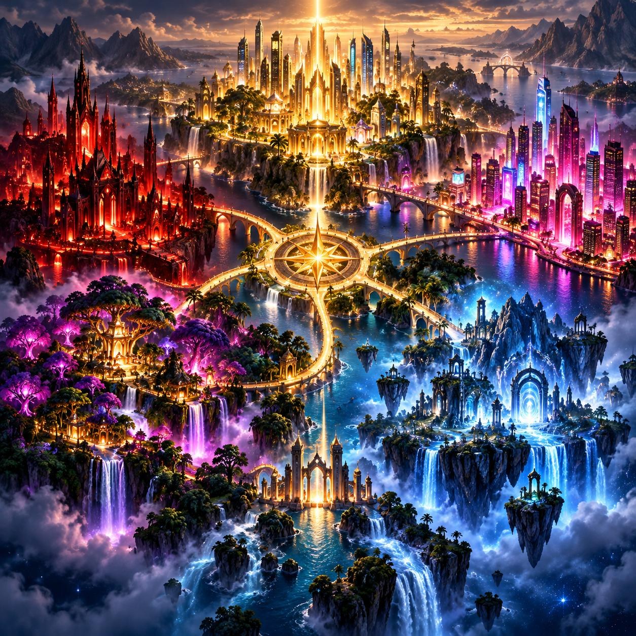 The five districts of Savage Realms from above the water